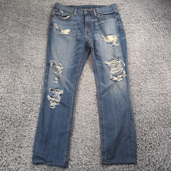 Levis 541 Jeans Mens 32X32 Blue Medium Wash Thrashed Casual Straight Stretch - Picture 3 of 10